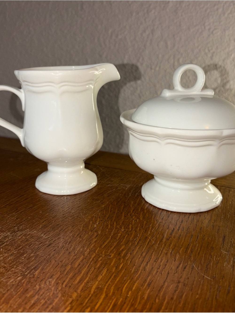 MIKASA FRENCH COUNTRYSIDE SUGAR BOWL WITH LID AND CREAMER WHITE F9000